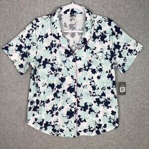 PJ Couture Shirt Womens Small Blue Floral Button Sleep Pajama PJs‎ Top Soft Cozy